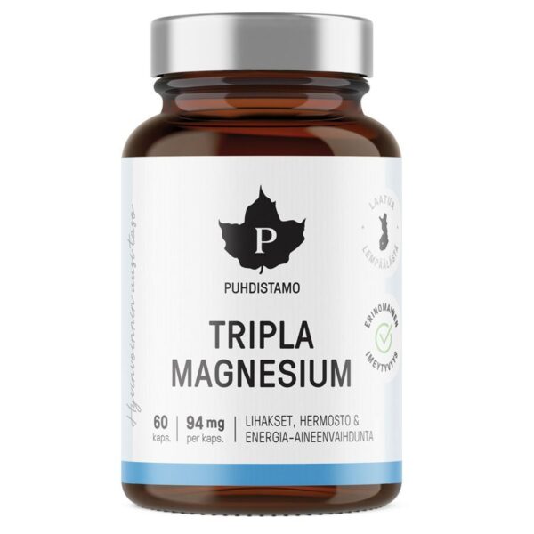 1.Tripla-Magnesium-60cps-Puhdistamo (1) Triple Magnesium 60 kaps.